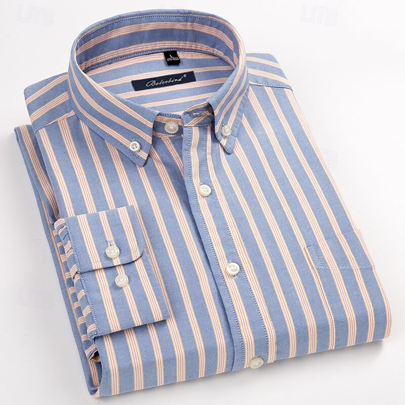 Men's Shirt Dress Shirt Button Up Shirt Stripe Wedding Party White Blue Sky Blue Light Purple Long Sleeve Lapel Spring Fall Clothing Apparel Buttons2