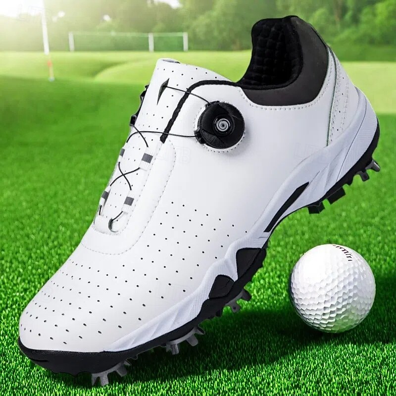 Men's White Golf Shoes with BOA Lacing System, Spiked Sole, Breathable Upper for Comfort and Stability on the Golf Course2