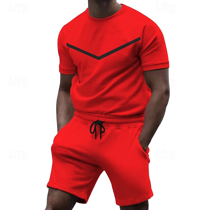 Men's Workout Set Tracksuit T shirt & Shorts Set Crew Neck Outdoor Daily Sports Pocket Drawstring 2 Piece Color Block Black White Yellow Polyester Activewear Classic Casual Summer3