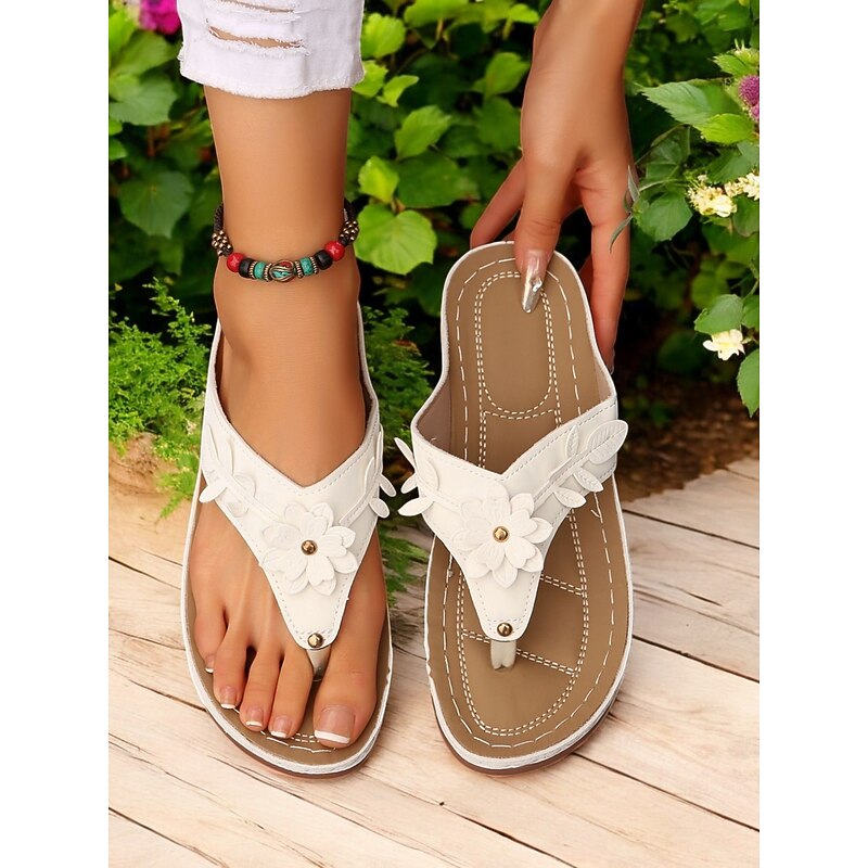 Women's Yellow Floral Embossed Wedge Flip Flop Sandals – Comfortable Slip-On Thong Sandals for Casual Summer & Beach Wea2