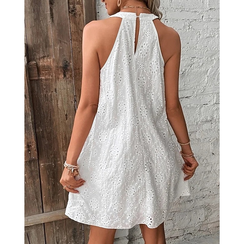 Women's Mini Dress White Dress Casual Dress Cut Out Dress Summer Dress Fashion Outdoor Holiday Date Regular Fit Plain Sleeveless Halter Neck Orange Green Beige Summer Spring4