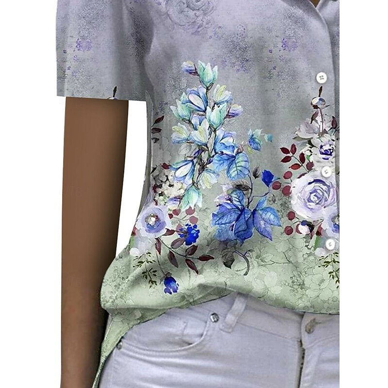Women's Shirt Blouse Graphic Stylish Casual Short Sleeve Shirt Collar Regular Tops Work Daily Holiday Buttons Print Pink Blue Green Summer Spring3