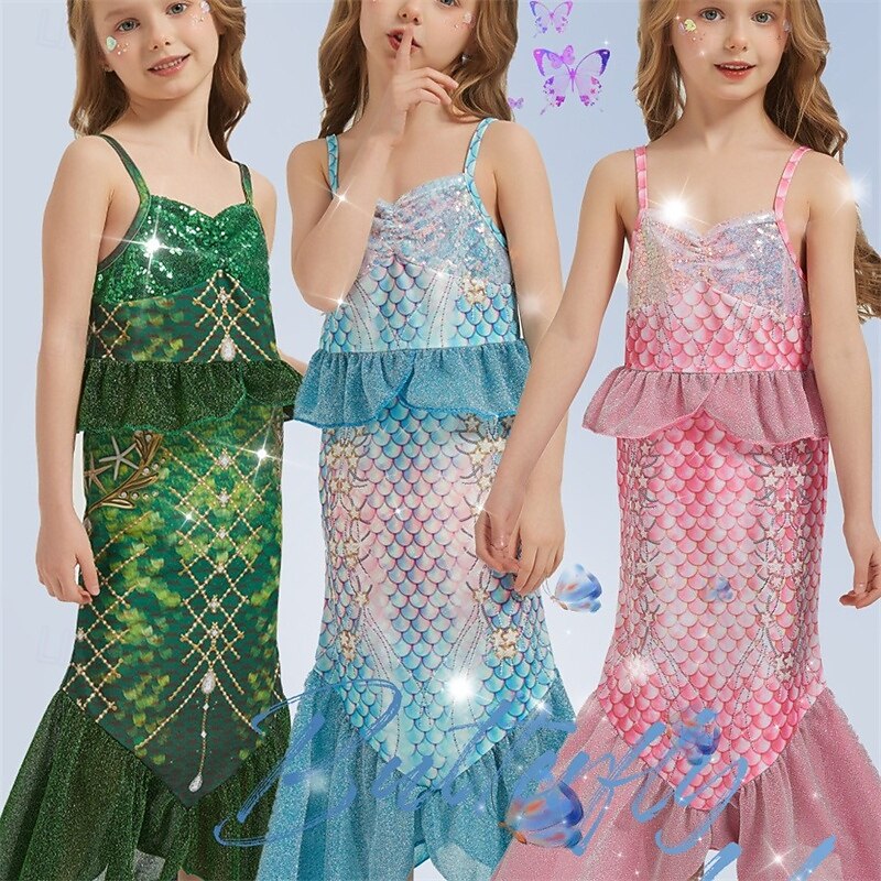 2 Pieces Kids Girls' Mermaid Mermaid Swimwear Set Sleeveless Vacation Performance 4 years+ Summer Multicolor Pink Red