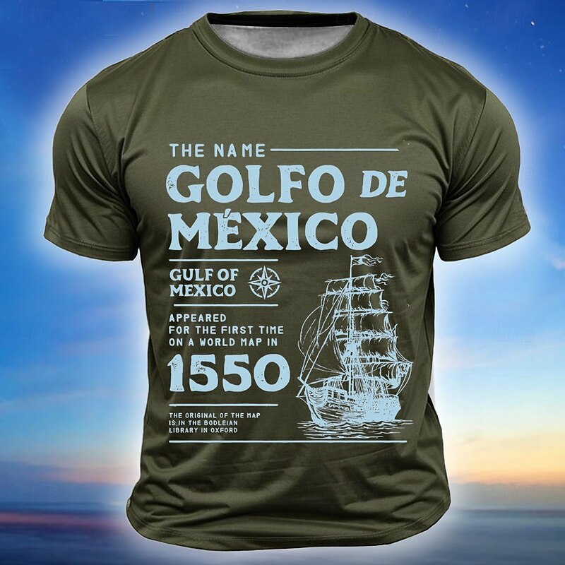 Men's Short Sleeve Graphic T-Shirt | Gulf of Mexico 1550 Historical Map | Bodleian Library Ship Design3