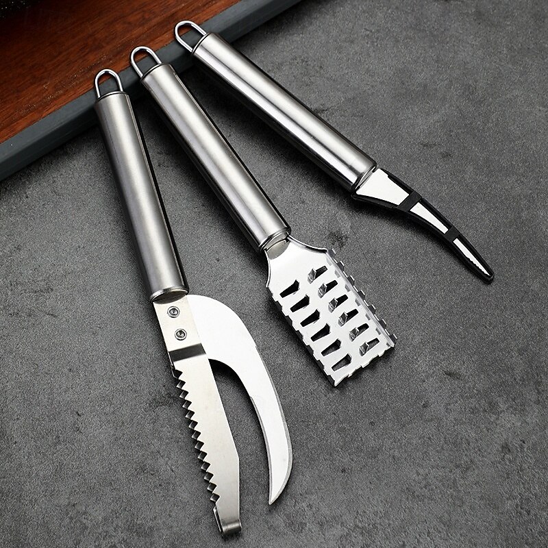 1PC/3PCS Stainless Steel Shrimp Deveiner & Fish Scaler - 2-in-1 Outdoor Seafood Cleaning Tool for BBQ2