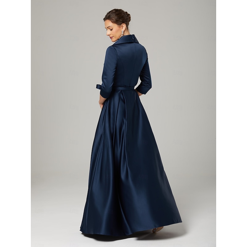 Jumpsuit Mother of the Bride  Elegant Party Simple Shirt Collar Ankle Length Satin 3/4 Length Sleeve with Bow(s)2
