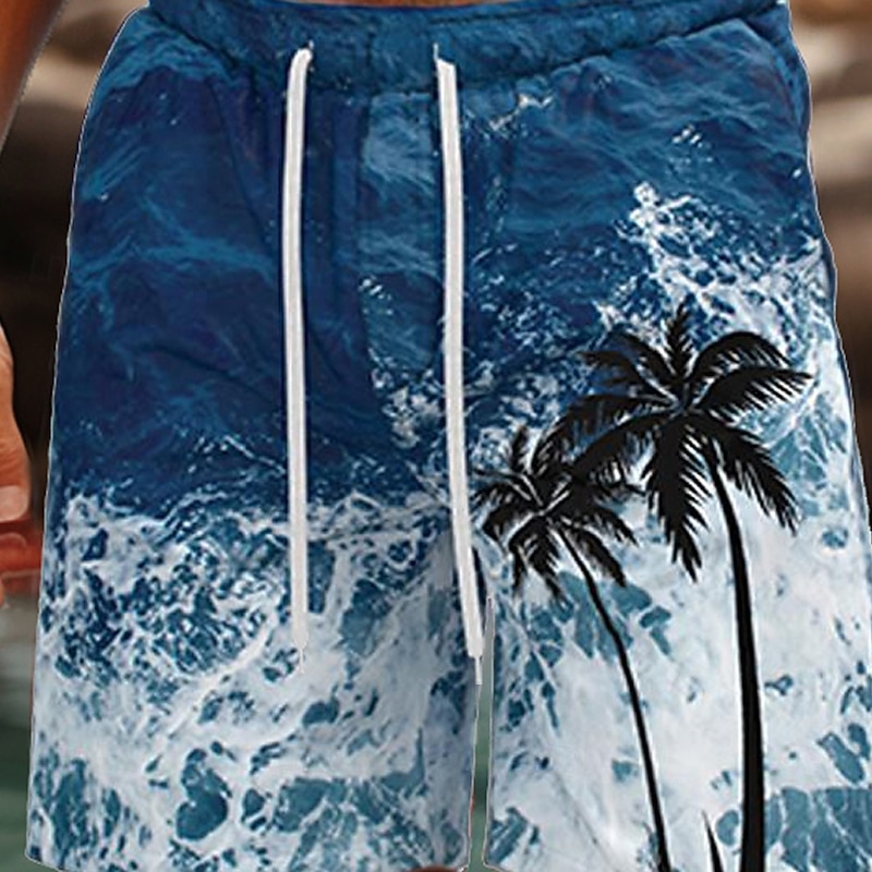 Men's Coconut Tree Ocean Tropical Plants Swim Trunks Swim Shorts Board Shorts Mid Waist Streetwear Hawaiian Vacation Holiday Beach Wear Side Pockets Mesh Lining Elastic Drawstring Waist Designer2