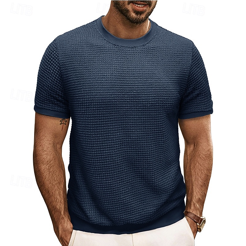 Men's T Shirt Tee Short Sleeve Shirt Tee Top Short Sleeve Crew Neck Summer Plain Fashion Designer Basic Jacquard Vacation Street Going out Apricot Black White Top Tee for Men4