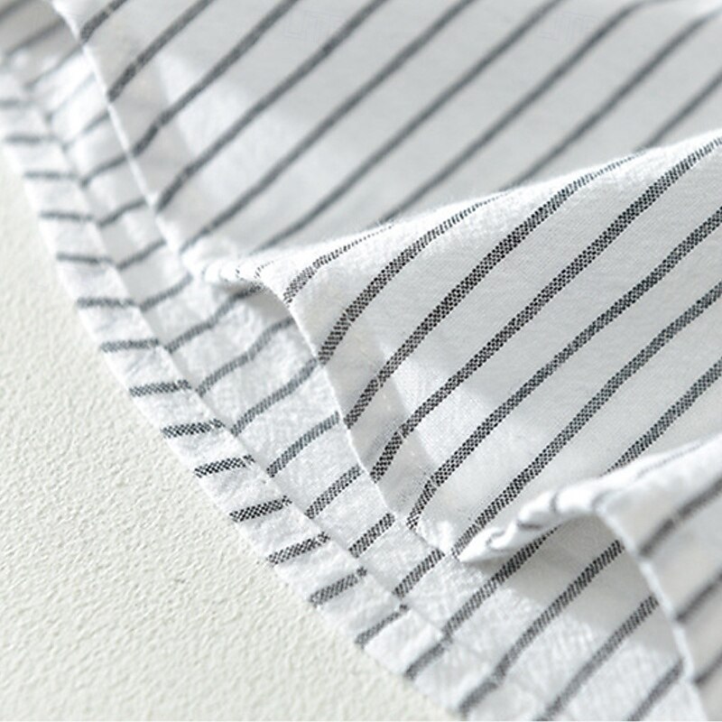 Men's Shirt Linen Shirt Casual Shirt Button Up Shirt Cotton Shirt Stripe Vacation Street White Wine Royal Blue Short Sleeve Grandad Collar Summer Clothing Apparel Button-Down4