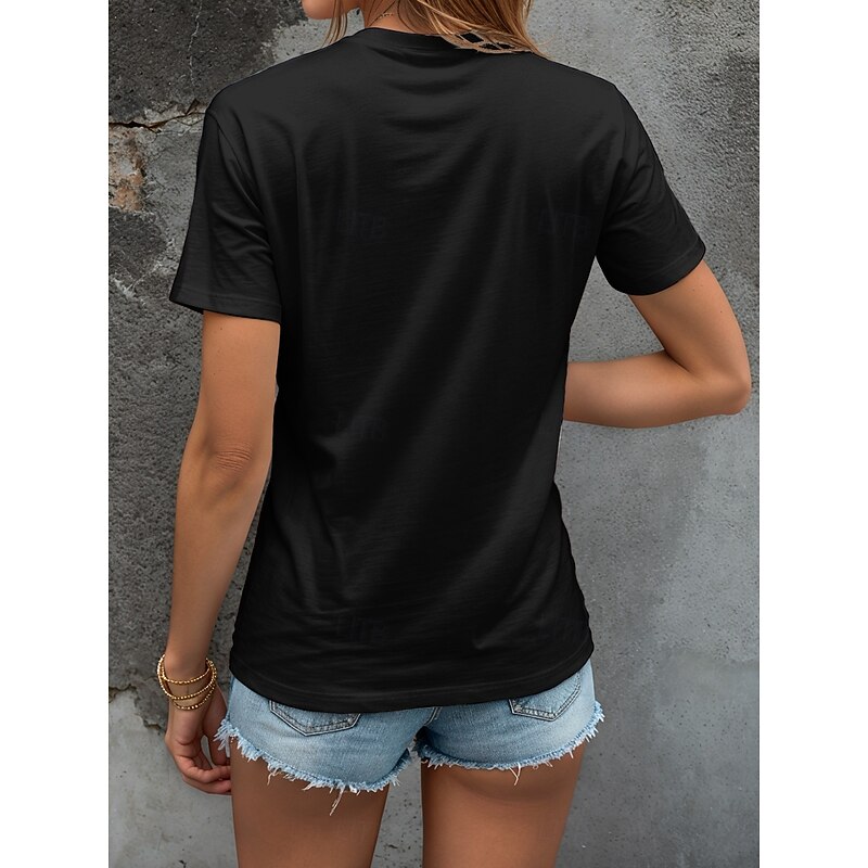 Women's Patriotic  T Shirt Animal Flag USA Casual Short Sleeve Crew Neck Regular Tops Daily Print Black Summer2