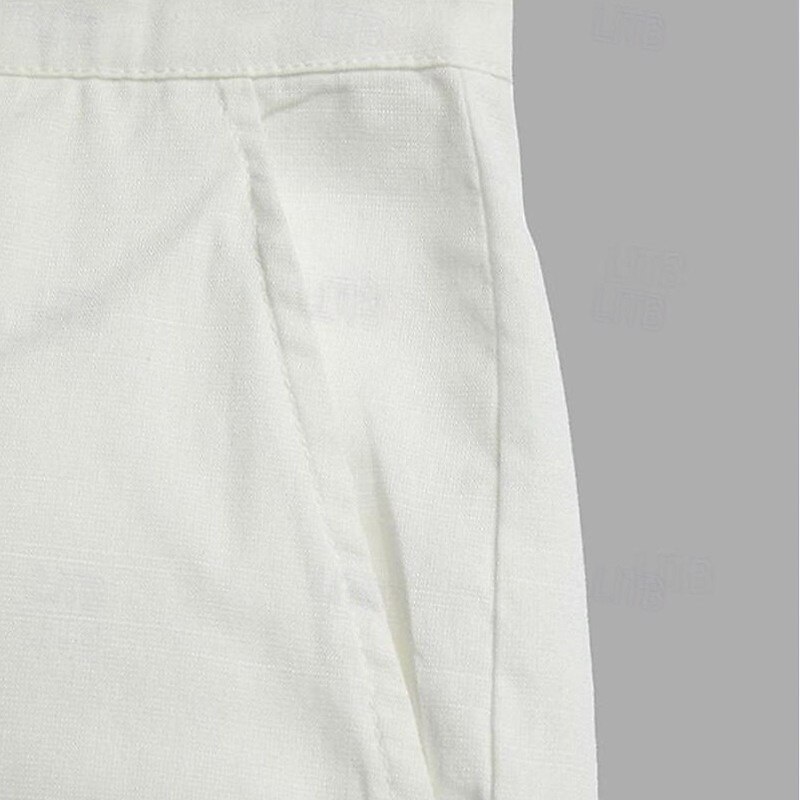 Men's Cargo Pants Linen Pants Trousers Summer Pants Multi Pocket Straight Leg Plain Comfort Breathable Full Length Outdoor Casual Daily Fashion Streetwear Black White4