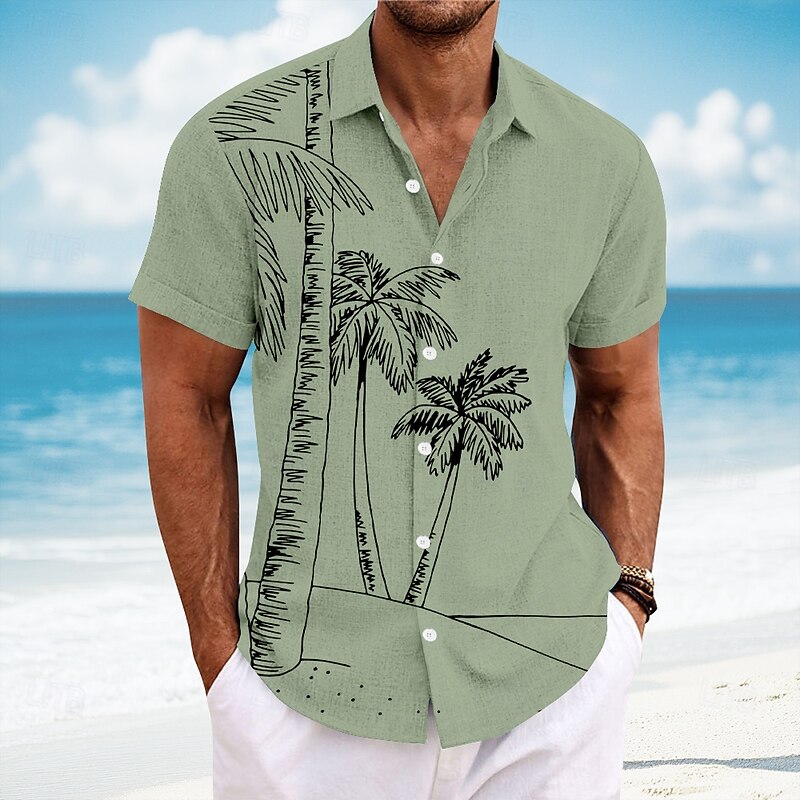 Men's Coconut Tree Tropical Plants Casual Shirt Summer Hawaiian Shirt Button Up Shirt Short Sleeve Hawaiian Resort Vacation Holiday Beach Wear Summer Spring Turndown 3D Print Collared Shirts Blue2