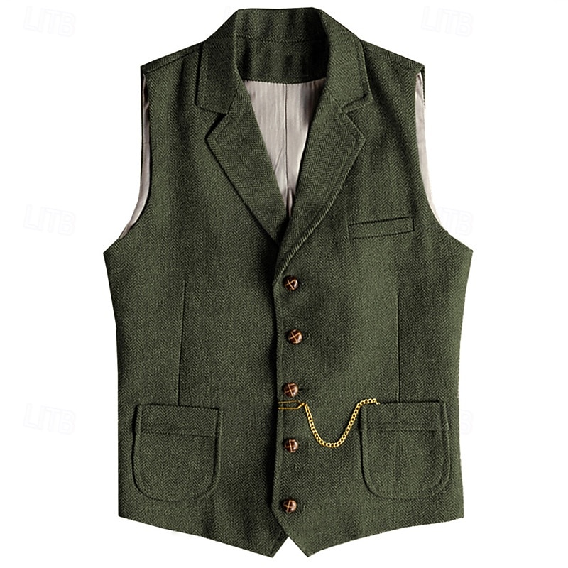Men's Vest Waistcoat Gilet Vacation Daily Wedding Party Date Fashion Casual Spring Fall Buttons Pocket Polyester Comfortable Plain Single Breasted One-button Lapel Regular Fit Champagne Burgundy Navy4