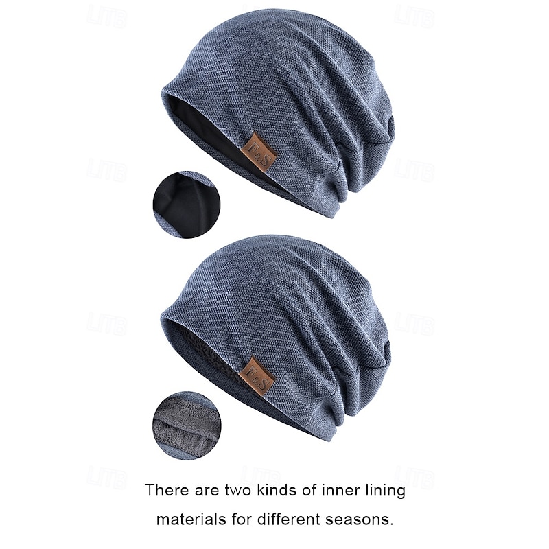 Men's Casual Slouch Beanie Hat – Soft and Comfortable Knitted Hat with Leather Label, Trendy Style for All Seasons, Everyday Wear and Outdoor Activities2