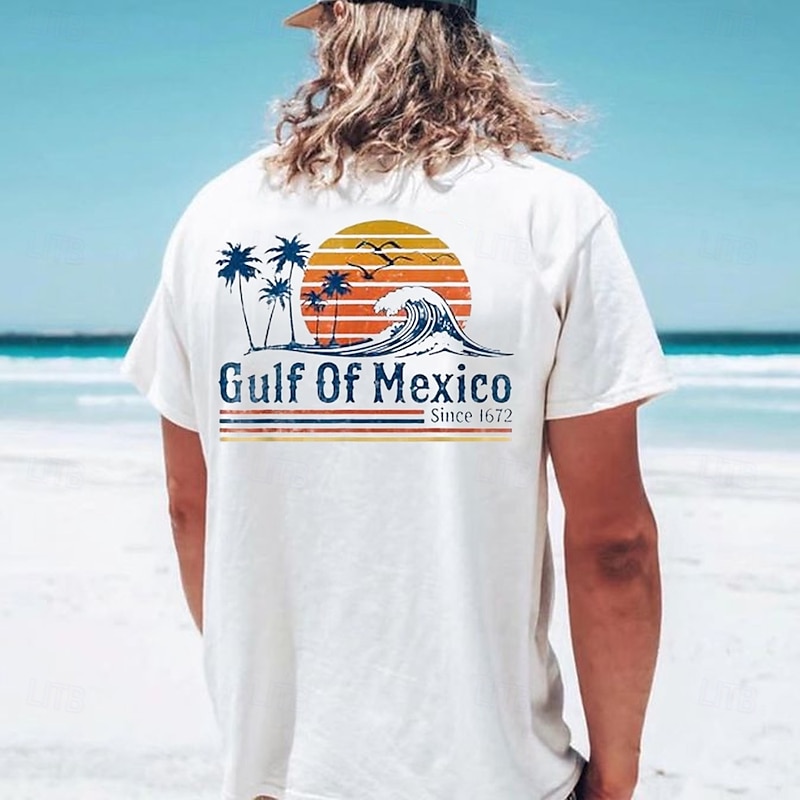 Men's Gulf of Mexico T Shirt Short Sleeve T shirt 3D Print Crew Neck Shirt Tropical Hawaiian Vacation Street Daily White Summer Spring Clothing Apparel S M L XL XXL XXXL
