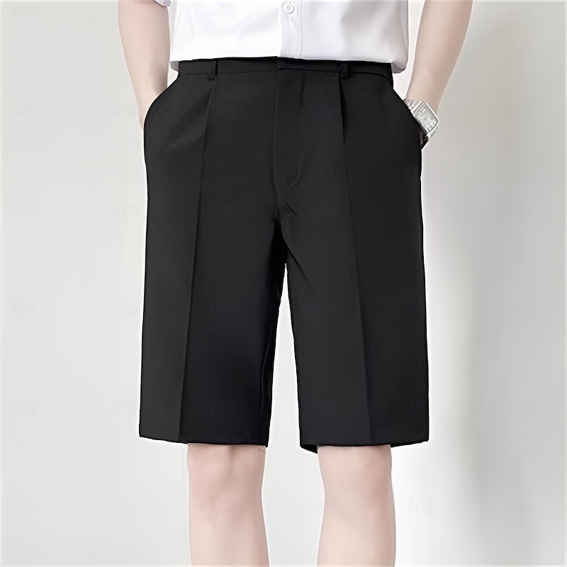 Men's Shorts Dress Shorts Pocket Straight Leg Plain Comfort No-Iron Knee Length Office Business Daily Fashion Streetwear Black White2