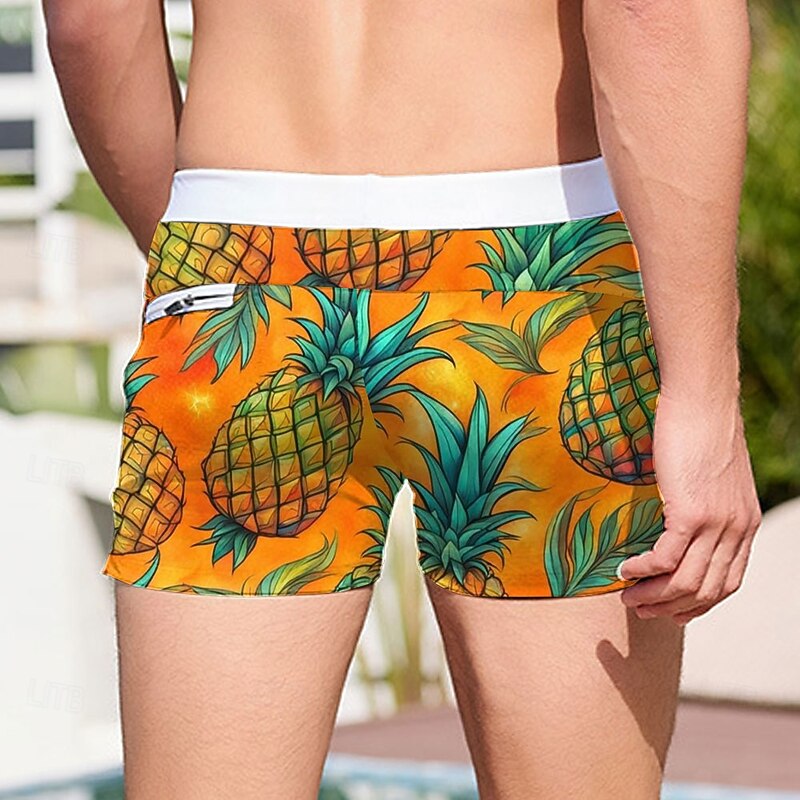 Men's Fruit Pineapple Swim Trunks Swim Shorts Board Shorts Mid Waist 3D Print Hawaiian Surfing Holiday Beach Drawstring with Mesh lining Elastic Waist Designer Clothing Apparel2