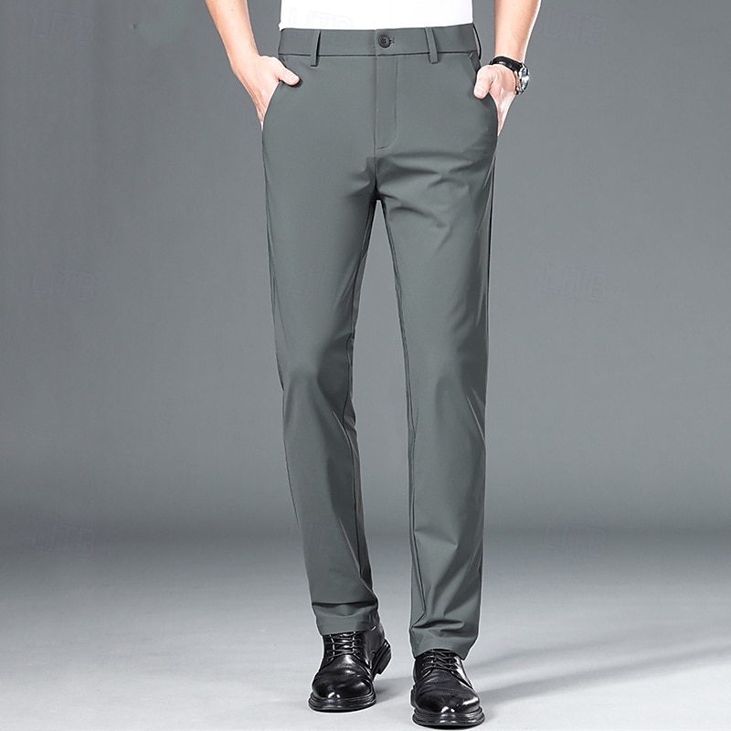 Men's Dress Pants Trousers Chinos Buttons Pocket Plain Comfort Formal Party Work Fashion Classic Style Black Navy Blue Micro-elastic2