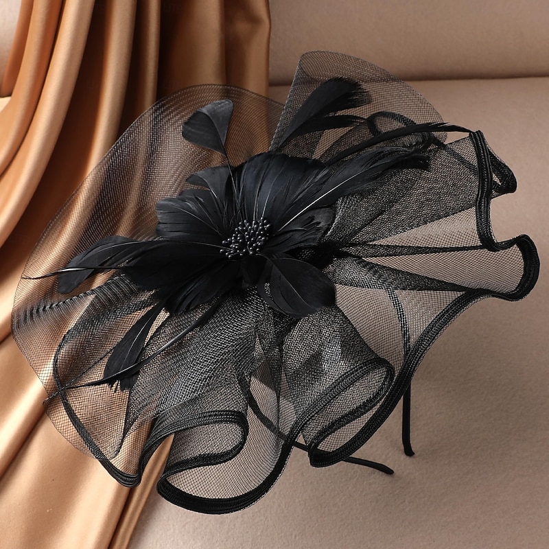 Vintage Tea Party Hat - 2025 Mesh Kentucky Fascinators Headband Flower Feather Derby Hats for Women Girls3