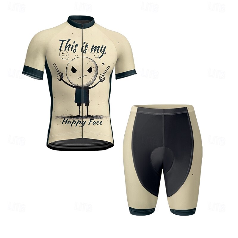 Men's Cycling Jersey with Shorts Graffiti Short Sleeve Bike Clothing Suit with 3 Rear Pockets Mountain Bike MTB Road Bike Cycling Front Zipper Sweat wicking Comfortable Breathable Sports Khaki2