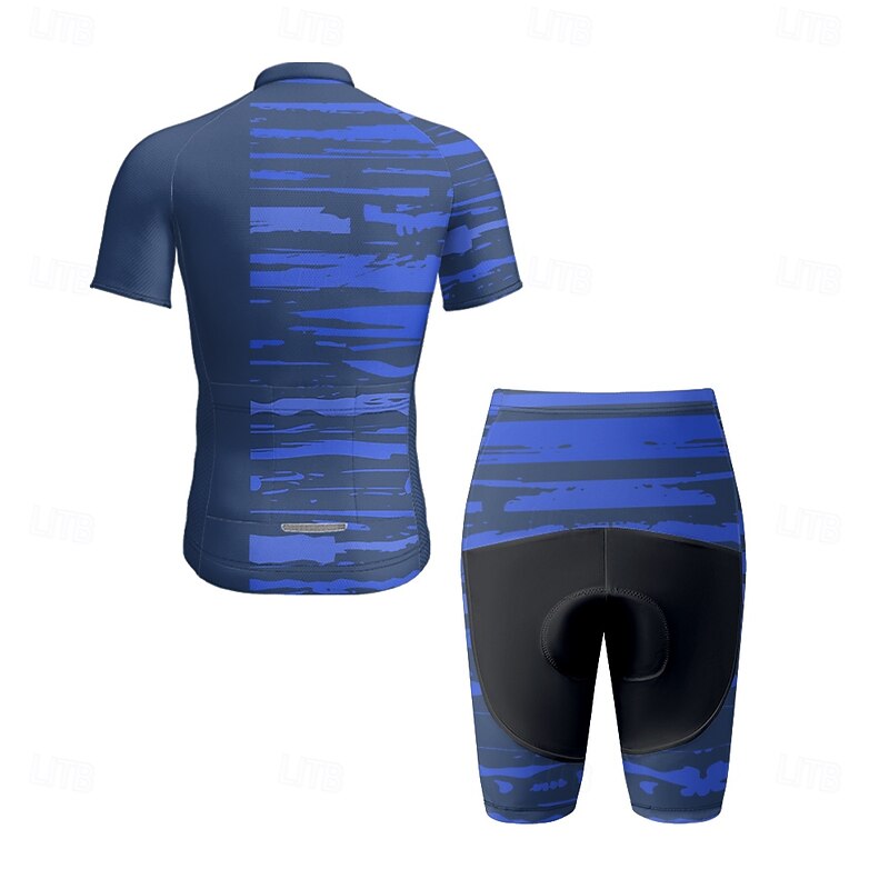 Men's Cycling Jersey with Shorts Letter & Number Short Sleeve Bike Clothing Suit with 3 Rear Pockets Mountain Bike MTB Road Bike Cycling Front Zipper Sweat wicking Comfortable Breathable Sports Blue2