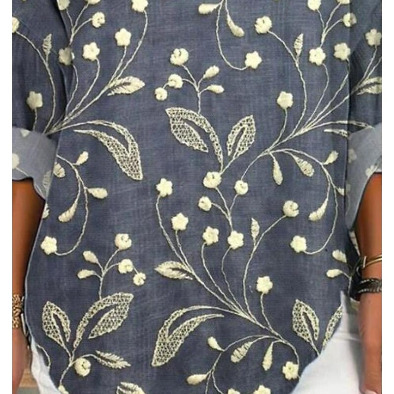 Women's Blouse Tunic V Neck Long Sleeve Boho Casual Tops Floral Daily Romantic Regular Tops Work Daily Buttons Print White Red Dusty Blue Green2