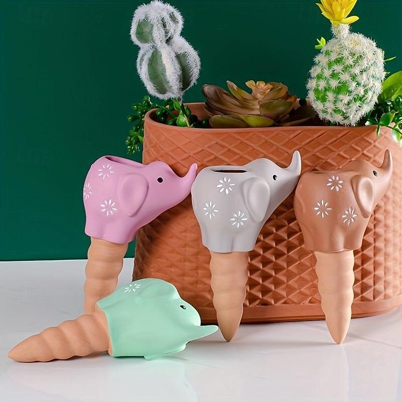 4-Pack Cute Elephant-Shaped Pottery Clay Self-Watering Nail-Red Soil Automatic Plant Watering System, Easy, Efficient and Healthy Gardening2