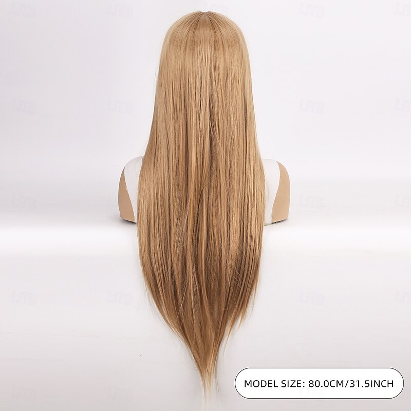 Synthetic Wig Wavy With Bangs Machine Made Wig 32 inches Light golden Synthetic Hair Women's Adorable For European Fluffy Blonde Silver Blonde4