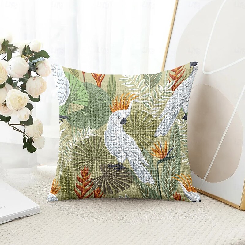 Floral Parrot Decorative Toss Pillows Cover 1PC Soft Square Couch Cushion Case Pillowcase for Bedroom Livingroom Sofa Chair