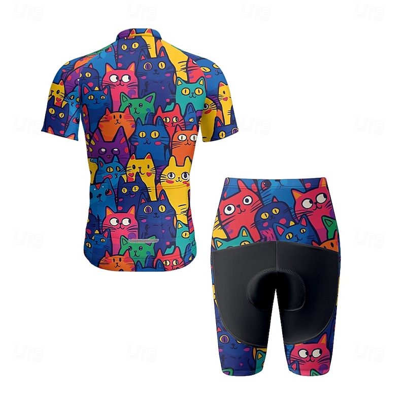 Men's Cycling Jersey with Shorts Cat Short Sleeve Bike Clothing Suit with 3 Rear Pockets Mountain Bike MTB Road Bike Cycling Front Zipper Sweat wicking Comfortable Breathable Sports Black Navy Blue2