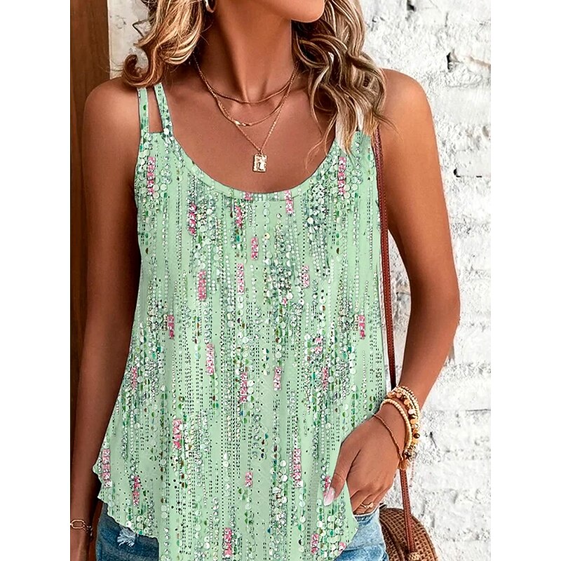 Women's Camisole Tank Top Ombre Graphic Basic Sleeveless U Neck Regular Tops Daily Going out Weekend Print Light Green Summer Spring2