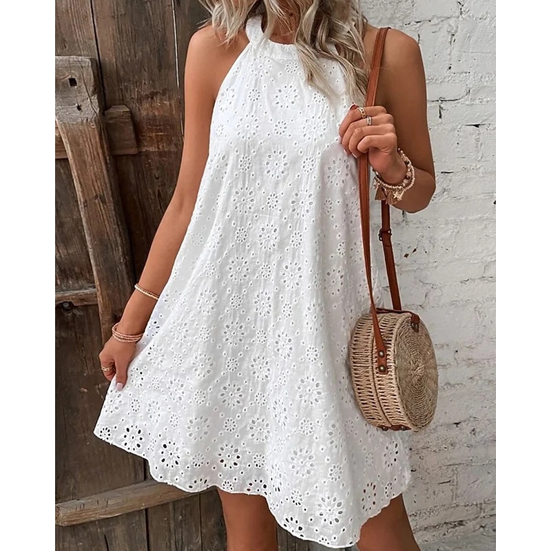 Women's Mini Dress White Dress Casual Dress Cut Out Dress Summer Dress Fashion Outdoor Holiday Date Regular Fit Plain Sleeveless Halter Neck Orange Green Beige Summer Spring2