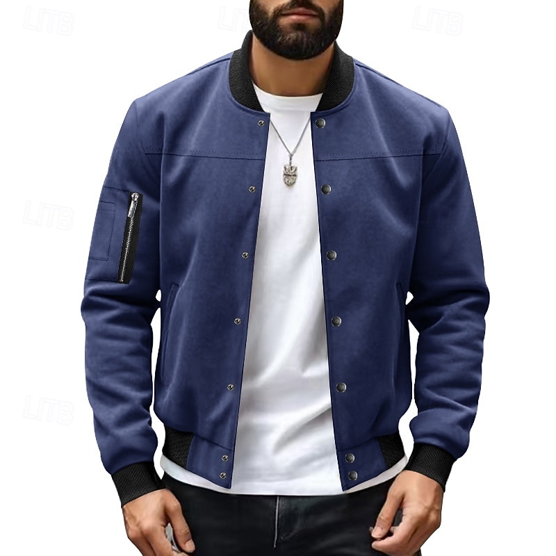 Men's Lightweight Jacket Summer Jacket Bomber Jacket Windbreaker Vacation Daily Wearproof Pocket Spring Fall Plain Fashion Classic Stand Collar Regular Black Light Green Red Navy Blue Brown Jacket2