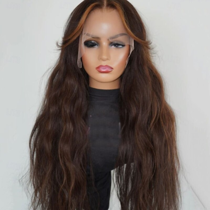 Remy Human Hair 5x5 Closure 13x4 Lace Front Wig Middle Part Peruvian Hair Water Wave Brown Multi-color Wig 130% 150% Density Highlighted / Balayage Hair Glueless Pre-Plucked For Women Long Human Hair4