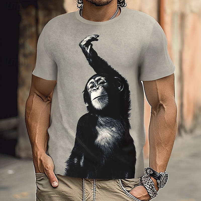 Men's Orangutan Funny T Shirt Short Sleeve T shirt 3D Print Crew Neck Shirt Exaggerated Designer Party Holiday Gray Summer Spring Clothing Apparel S M L XL XXL XXXL