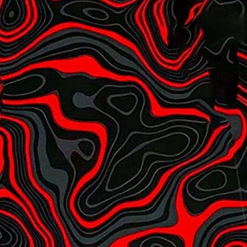 Men's Geometric Lines / Waves Shirt Button Up Shirt Short Sleeve Fashion Casual Vacation Holiday Beach Wear Summer Fall Turndown 3D Print Collared Shirts Front One Pocket Red Blue Sky Blue2