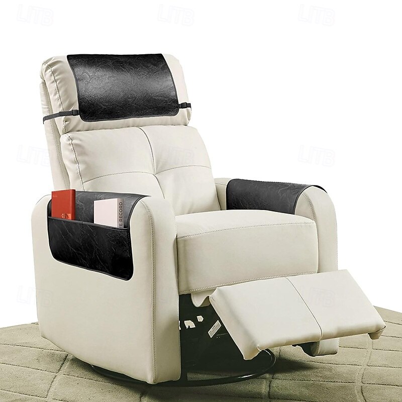 3 Pcs Recliner Headrest Protector Faux Leather Headrest Cover for Recliner Chair Arm Covers Recliner Headrest Cover with Elastic Straps And Pocket Recliner Armrest Covers4