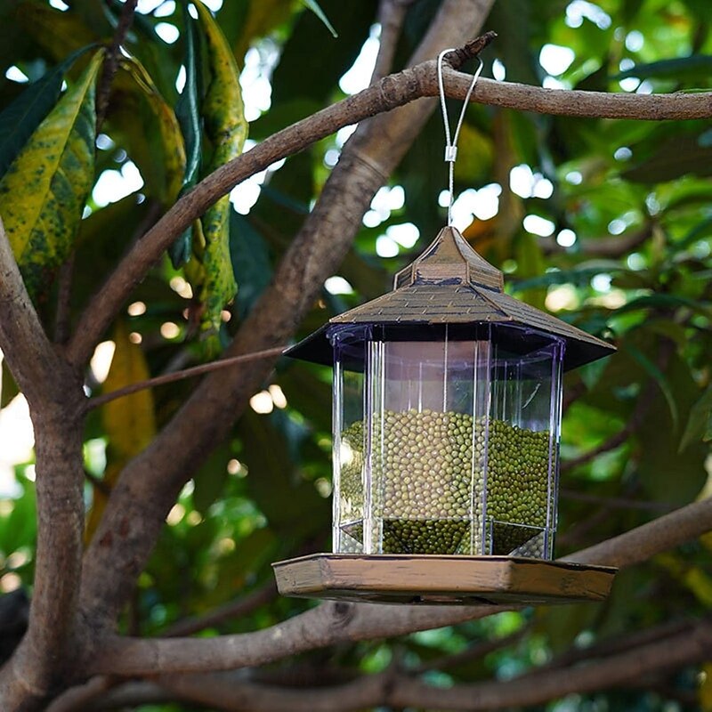 Wild Bird Feeder Hanging Waterproof Gazebo Birdfeeder with Roof Gray3