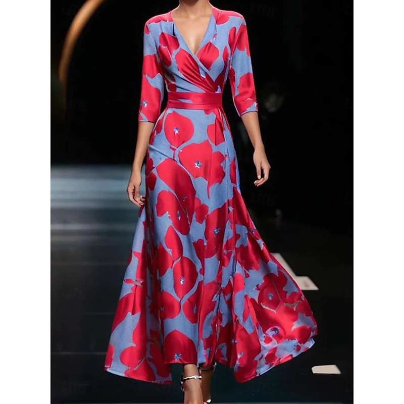 Women's Maxi Dress Corset Dress A Line Dress Summer Dress Party Birthday Vacation Daily Regular Fit Graphic Long Sleeve V Neck Champagne Red Blue Rainbow Summer2