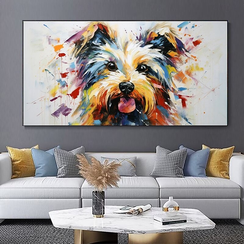Handmade Oil Painting Canvas Wall Art Decoration Modern Abstract Cute Animal Puppy for Living Room Home Decor Rolled Frameless Unstretched Painting