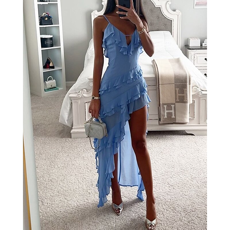 Women's Midi Dress Casual Dress Cocktail Dress Wedding Guest Dress Chiffon Dress Fashion Outdoor Holiday Date Regular Fit Plain Sleeveless Spaghetti Strap Blue Summer Spring2
