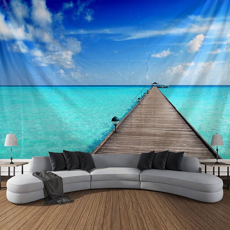 Landscape Beach Hanging Tapestry Wall Art Palm Tree Large Tapestry Mural Decor Photograph Backdrop Blanket Curtain Home Bedroom Living Room Decoration4