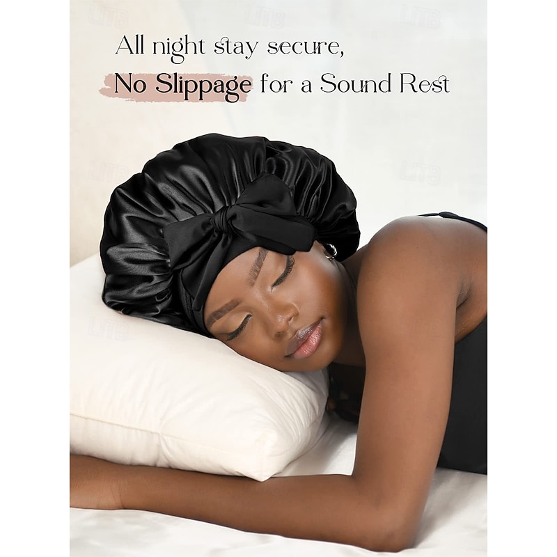 Silk Satin Sleep Bonnet with Bow for Women – Soft, Comfortable, and Stylish Hair Protection, Available in Multiple Colors3