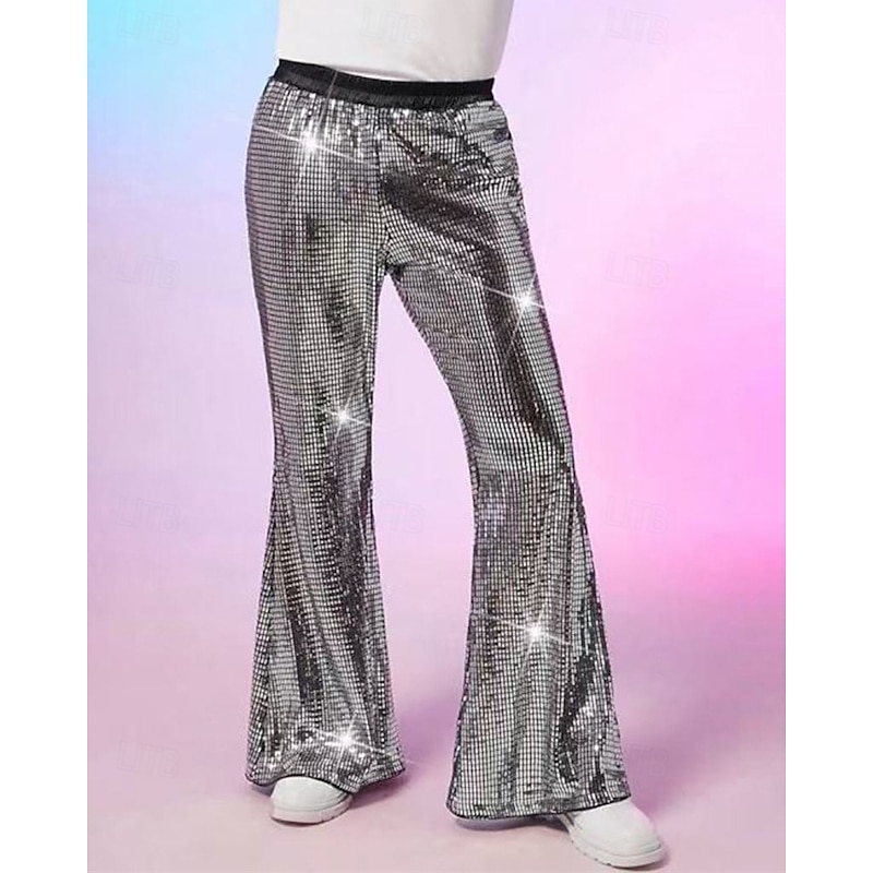 Men's Disco Pants Trousers Casual Pants Sequins Pocket Elastic Waist Plain Comfort Party Stage Disco Lights Vintage Glitters Silver Red Micro-elastic4
