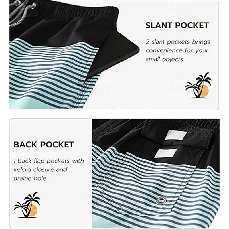 Men's Swim Trunks Swim Shorts 4-Way Stretch Fabric Board Shorts Bottoms Drawstring with Pockets Swimming Surfing Beach Water Sports Stripes Summer Spring3