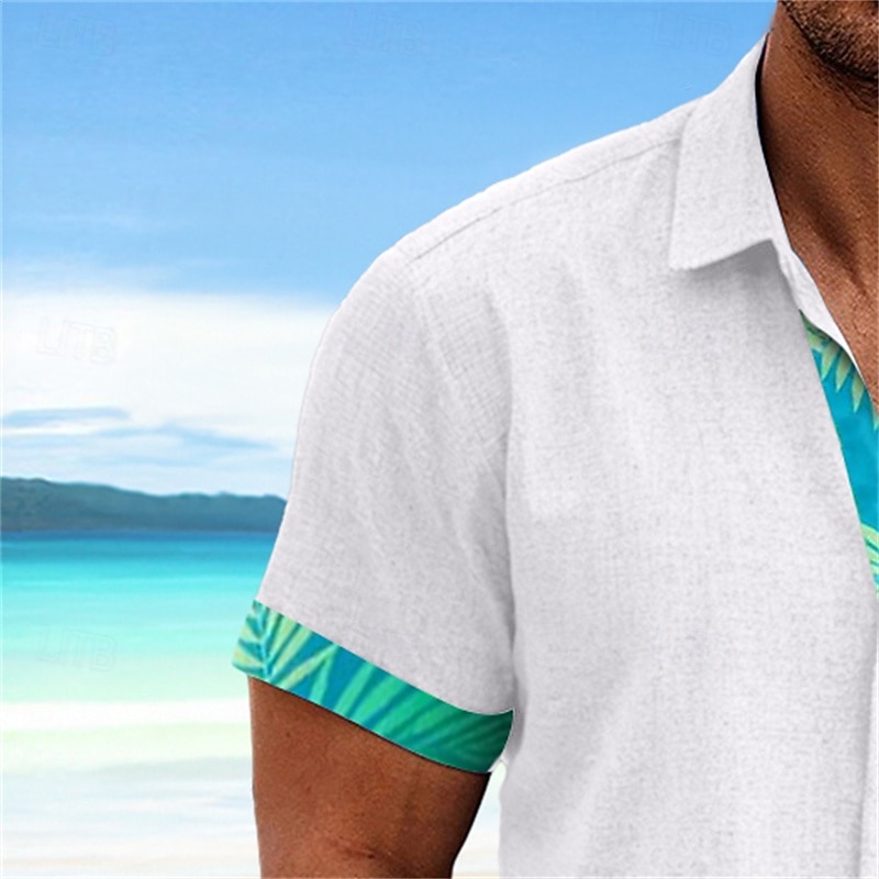 Men's Shirt Linen Shirt Summer Shirt Beach Wear Summer Hawaiian Shirt Button Up Shirt Solid Color Vacation Hawaiian White Blue Green Short Sleeve Collar Spring & Summer Clothing Apparel4