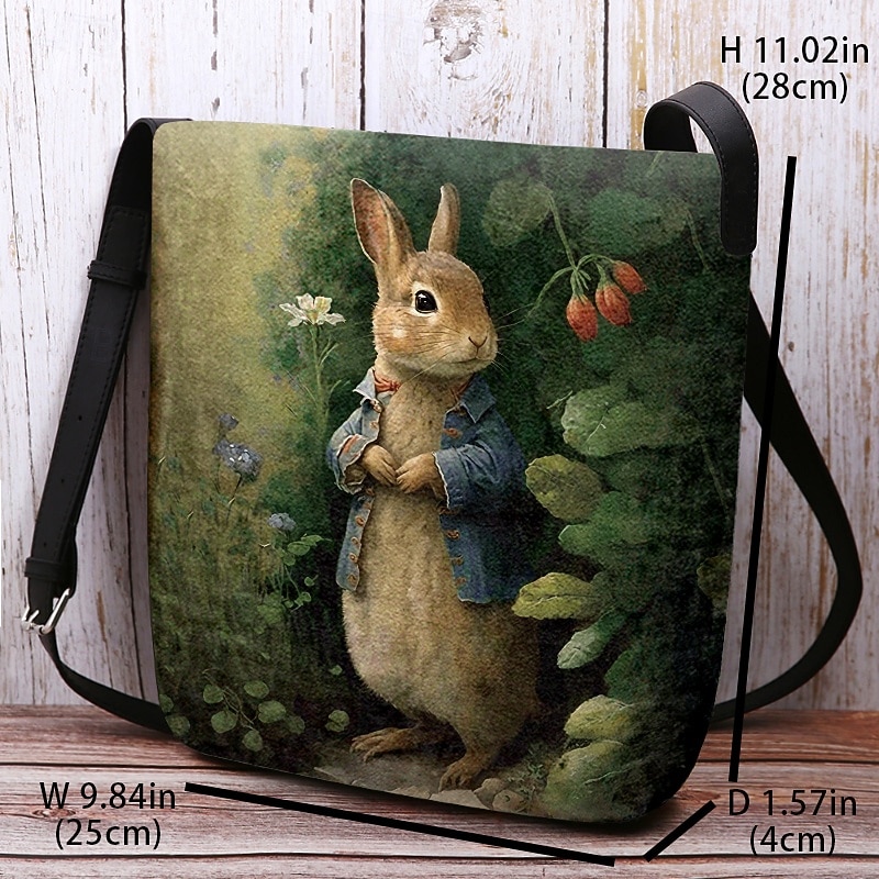Women's Easter Bunny Shoulder Bag Crossbody Bag - Vintage Peter Rabbit design, hand-painted watercolor style, adjustable shoulder strap, perfect for Easter celebrations, spring outings and casual wear3