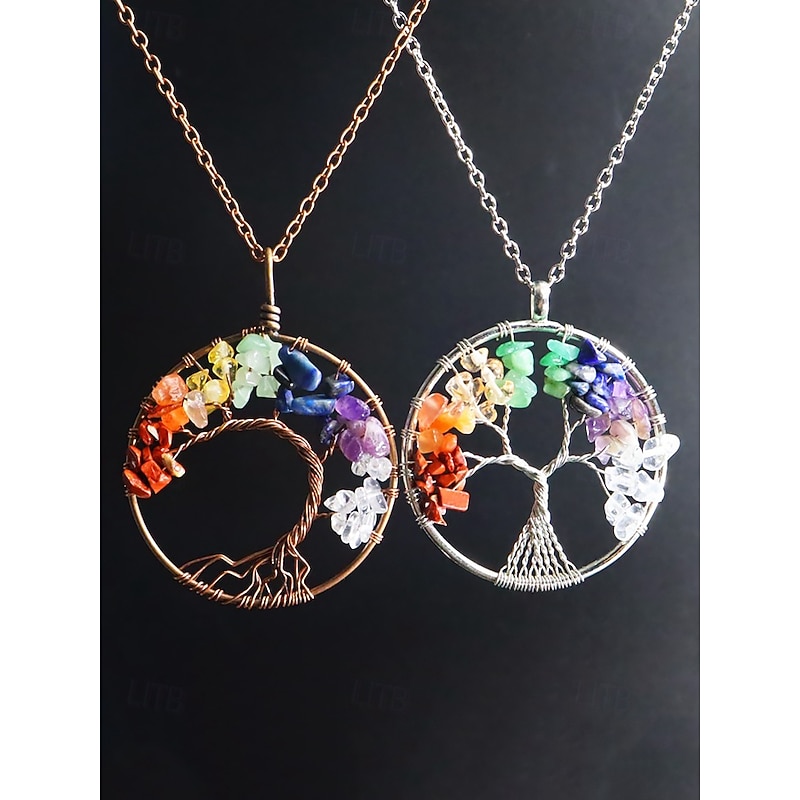 Handmade Tree of Life Pendant Necklace – Alloy Chain with Natural Gemstone Beads, Bohemian Energy Healing Jewelry for Women, Spiritual Gift for Yoga & Meditation2