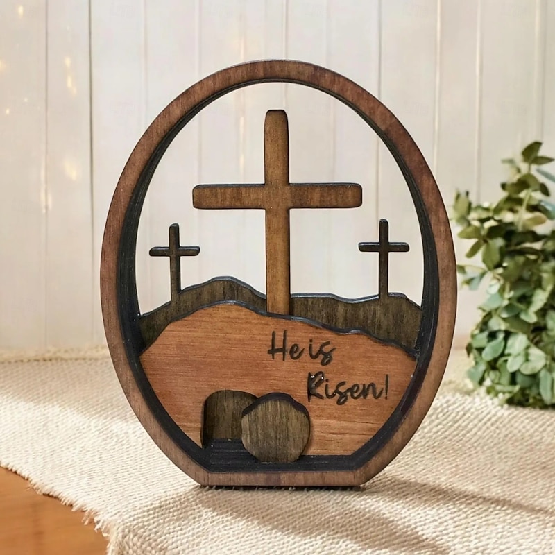 Christian EASTER Decoration, Resurrected TOMB, Easter RESURRECTION Decorations, He is Risen Christianity, Empty Tomb Easter Scene, Wood Egg2