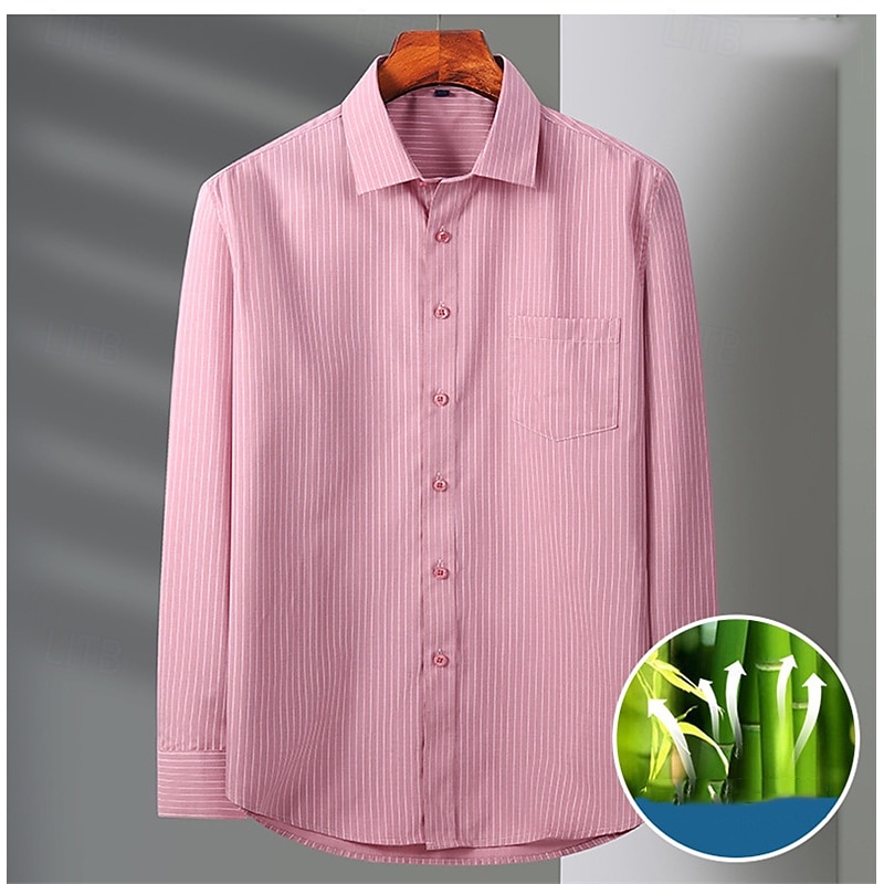Men's Shirt Summer Shirt Casual Shirt Button Up Shirt Black Pink Blue Dark Blue Light Blue Long Sleeve Stripes Lapel Vacation Hawaiian Button-Down Clothing Apparel Bamboo Fiber Fashion Casual2
